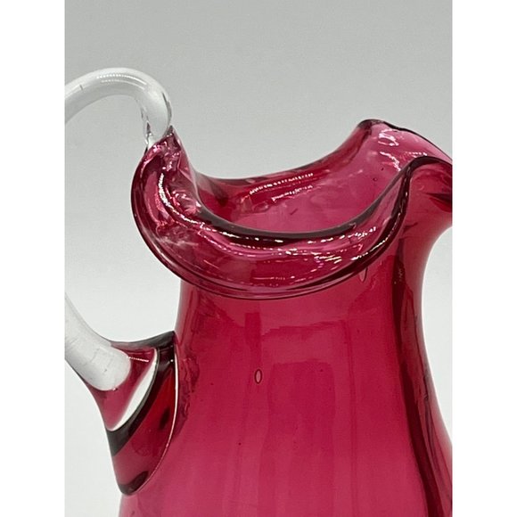 Vintage Atlas Cranberry/Red Hand Blown Glass 5.5" tall, 8 oz Pitcher - Picture 5 of 7